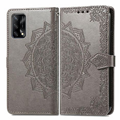 Leather Case Stands Fashionable Pattern Flip Cover Holder for Oppo A95 4G Gray