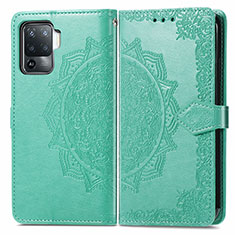 Leather Case Stands Fashionable Pattern Flip Cover Holder for Oppo F19 Pro Green
