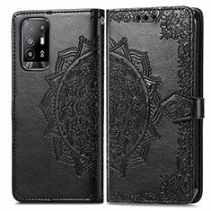 Leather Case Stands Fashionable Pattern Flip Cover Holder for Oppo F19 Pro+ Plus 5G Black