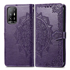 Leather Case Stands Fashionable Pattern Flip Cover Holder for Oppo F19 Pro+ Plus 5G Purple