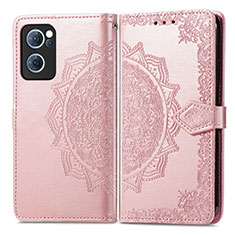 Leather Case Stands Fashionable Pattern Flip Cover Holder for Oppo F21s Pro 4G Rose Gold