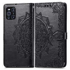 Leather Case Stands Fashionable Pattern Flip Cover Holder for Oppo Find X3 5G Black