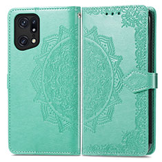 Leather Case Stands Fashionable Pattern Flip Cover Holder for Oppo Find X5 5G Green