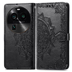 Leather Case Stands Fashionable Pattern Flip Cover Holder for Oppo Find X6 Pro 5G Black