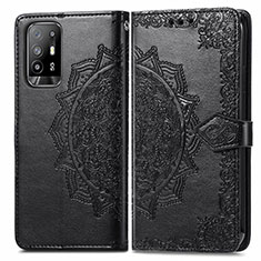 Leather Case Stands Fashionable Pattern Flip Cover Holder for Oppo Reno5 Z 5G Black