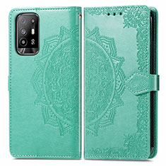 Leather Case Stands Fashionable Pattern Flip Cover Holder for Oppo Reno5 Z 5G Green