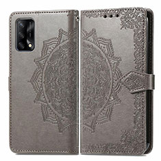 Leather Case Stands Fashionable Pattern Flip Cover Holder for Oppo Reno6 Lite Gray