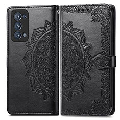Leather Case Stands Fashionable Pattern Flip Cover Holder for Oppo Reno6 Pro+ Plus 5G Black