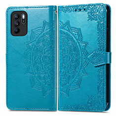 Leather Case Stands Fashionable Pattern Flip Cover Holder for Oppo Reno6 Z 5G Blue