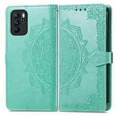 Leather Case Stands Fashionable Pattern Flip Cover Holder for Oppo Reno6 Z 5G Green