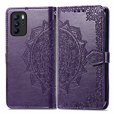 Leather Case Stands Fashionable Pattern Flip Cover Holder for Oppo Reno6 Z 5G Purple
