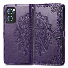 Leather Case Stands Fashionable Pattern Flip Cover Holder for Oppo Reno7 4G Purple