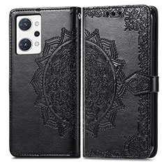 Leather Case Stands Fashionable Pattern Flip Cover Holder for Oppo Reno7 A Black