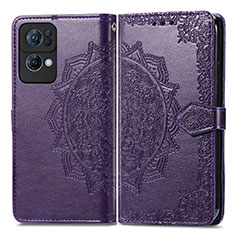 Leather Case Stands Fashionable Pattern Flip Cover Holder for Oppo Reno7 Pro 5G Purple