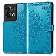 Leather Case Stands Fashionable Pattern Flip Cover Holder for Oppo Reno8 Pro 5G Blue