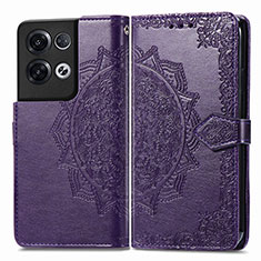 Leather Case Stands Fashionable Pattern Flip Cover Holder for Oppo Reno8 Pro 5G Purple