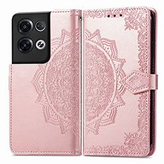 Leather Case Stands Fashionable Pattern Flip Cover Holder for Oppo Reno8 Pro 5G Rose Gold