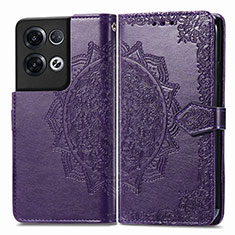 Leather Case Stands Fashionable Pattern Flip Cover Holder for Oppo Reno8 Pro+ Plus 5G Purple
