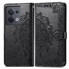 Leather Case Stands Fashionable Pattern Flip Cover Holder for Oppo Reno9 5G Black