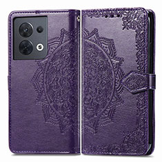 Leather Case Stands Fashionable Pattern Flip Cover Holder for Oppo Reno9 5G Purple