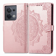 Leather Case Stands Fashionable Pattern Flip Cover Holder for Oppo Reno9 5G Rose Gold