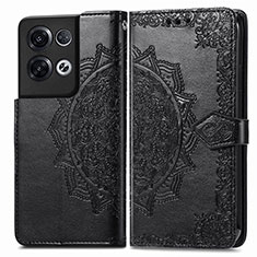 Leather Case Stands Fashionable Pattern Flip Cover Holder for Oppo Reno9 Pro+ Plus 5G Black