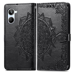 Leather Case Stands Fashionable Pattern Flip Cover Holder for Realme 10 4G Black
