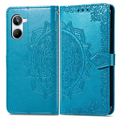 Leather Case Stands Fashionable Pattern Flip Cover Holder for Realme 10 4G Blue