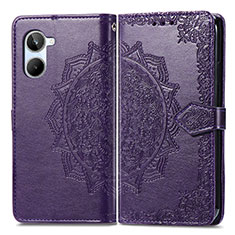 Leather Case Stands Fashionable Pattern Flip Cover Holder for Realme 10 4G Purple