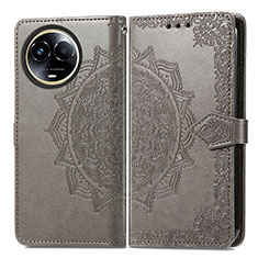 Leather Case Stands Fashionable Pattern Flip Cover Holder for Realme 11 5G Gray