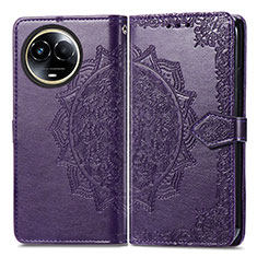 Leather Case Stands Fashionable Pattern Flip Cover Holder for Realme 11 5G Purple