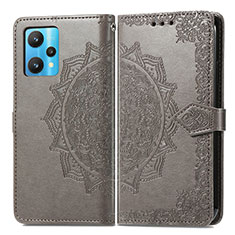 Leather Case Stands Fashionable Pattern Flip Cover Holder for Realme 9 5G Gray