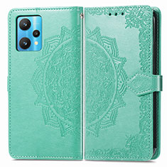 Leather Case Stands Fashionable Pattern Flip Cover Holder for Realme 9 Pro+ Plus 5G Green