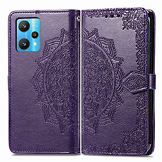 Leather Case Stands Fashionable Pattern Flip Cover Holder for Realme 9 Pro+ Plus 5G Purple