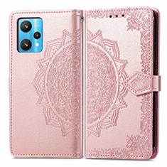 Leather Case Stands Fashionable Pattern Flip Cover Holder for Realme 9 Pro+ Plus 5G Rose Gold