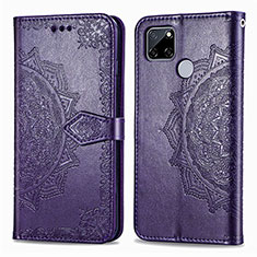 Leather Case Stands Fashionable Pattern Flip Cover Holder for Realme C25 Purple