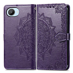 Leather Case Stands Fashionable Pattern Flip Cover Holder for Realme C30 Purple