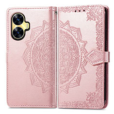 Leather Case Stands Fashionable Pattern Flip Cover Holder for Realme C55 Rose Gold