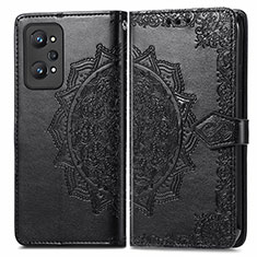 Leather Case Stands Fashionable Pattern Flip Cover Holder for Realme GT Neo 3T 5G Black