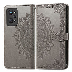 Leather Case Stands Fashionable Pattern Flip Cover Holder for Realme GT Neo 3T 5G Gray