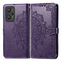 Leather Case Stands Fashionable Pattern Flip Cover Holder for Realme GT Neo 3T 5G Purple