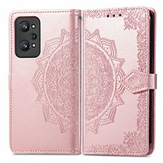 Leather Case Stands Fashionable Pattern Flip Cover Holder for Realme GT Neo 3T 5G Rose Gold