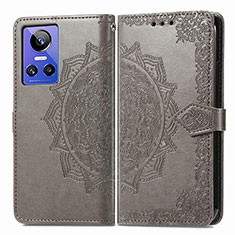 Leather Case Stands Fashionable Pattern Flip Cover Holder for Realme GT Neo3 5G Gray