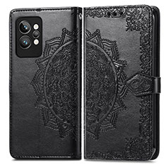 Leather Case Stands Fashionable Pattern Flip Cover Holder for Realme GT2 Pro 5G Black