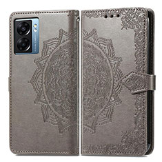 Leather Case Stands Fashionable Pattern Flip Cover Holder for Realme Narzo 50 5G Gray