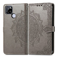 Leather Case Stands Fashionable Pattern Flip Cover Holder for Realme V3 5G Gray