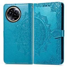 Leather Case Stands Fashionable Pattern Flip Cover Holder for Realme V50s 5G Blue