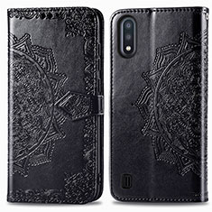 Leather Case Stands Fashionable Pattern Flip Cover Holder for Samsung Galaxy A01 SM-A015 Black