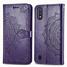 Leather Case Stands Fashionable Pattern Flip Cover Holder for Samsung Galaxy A01 SM-A015 Purple