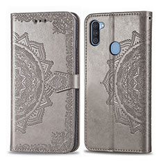 Leather Case Stands Fashionable Pattern Flip Cover Holder for Samsung Galaxy A11 Gray